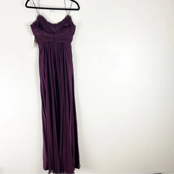 BADGLEY MISCHKA 100% Silk Burgundy Embellished Bodice Shoulder Cover Dress 6 - Image 2