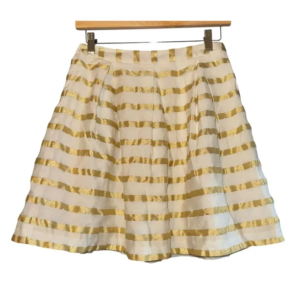 Lilly‎ Pulitzer Kylie White Gold Stripe Skirt Size 0 Party Wedding Glam Textured - Image 2