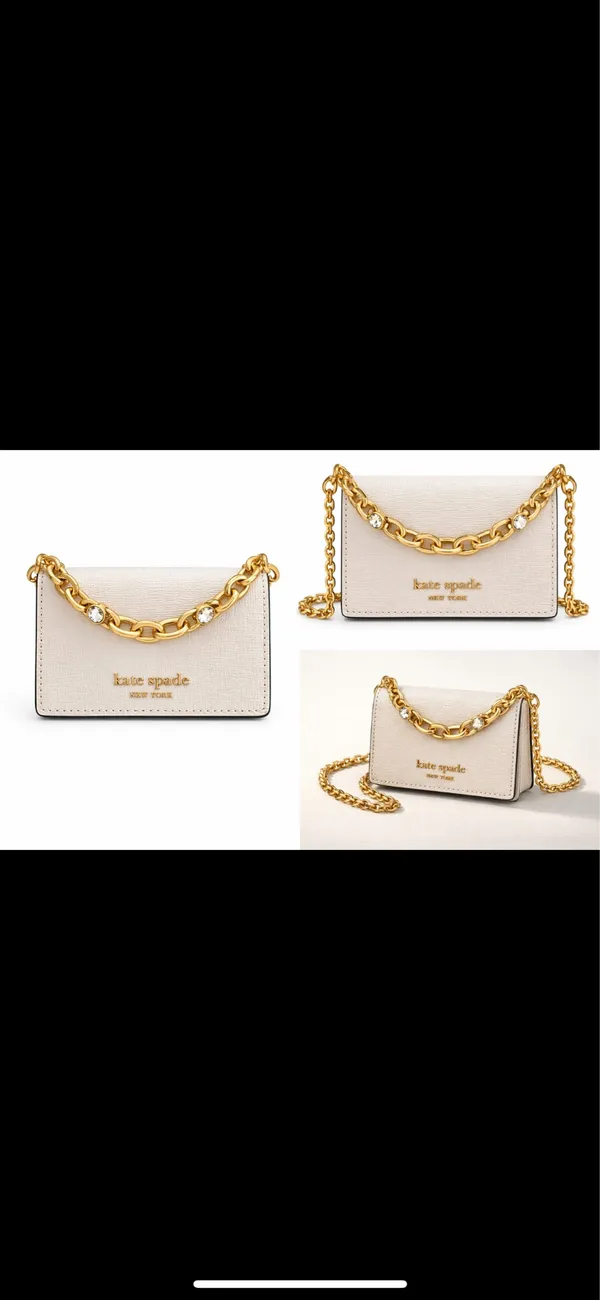 Kate Spade Mini Crossbody Cardholder on Crystal Chain – Neutral + Gold - Image 3
