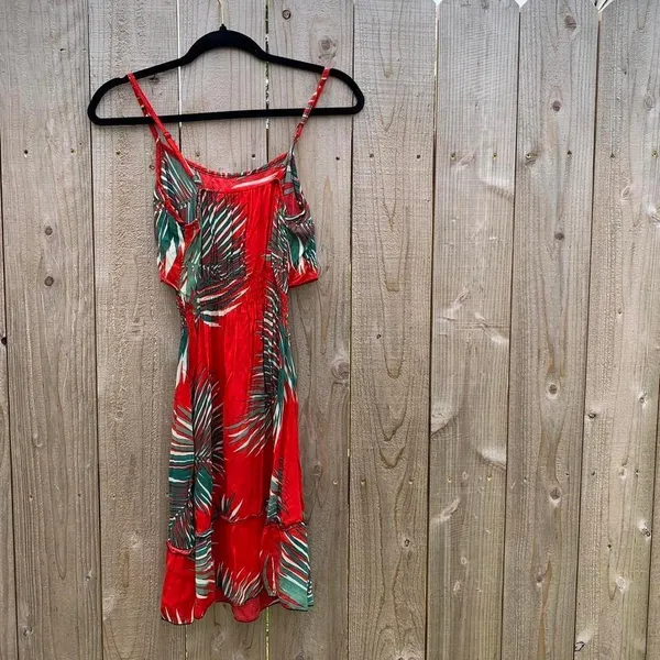 Red &‎ green palm leaf tropical dress size small Hawaiian spring summer beach - Image 4