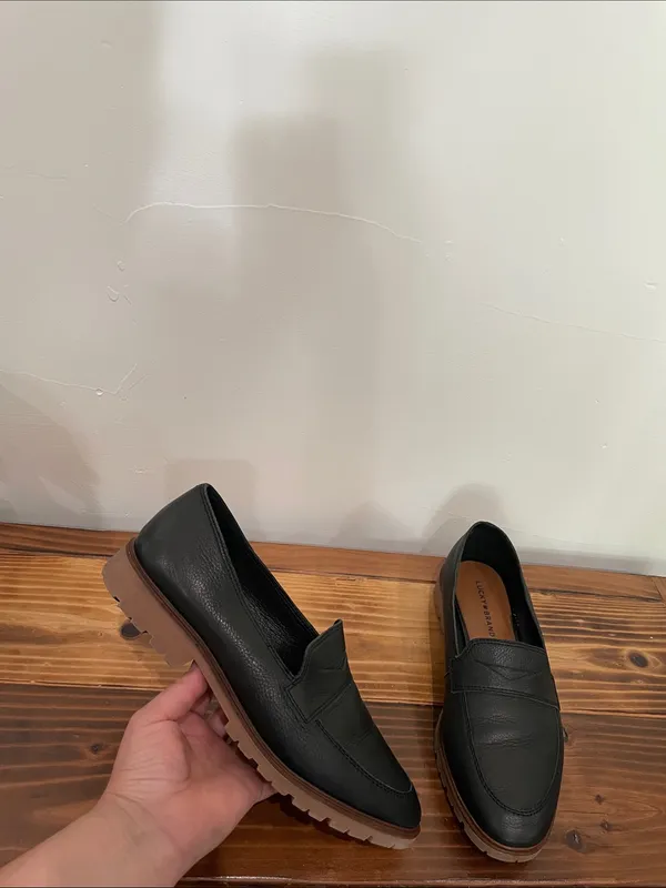 Lucky Brand Women's Tomber Lug Sole Black Leather Loafers Size 10M Minimalist - Image 5