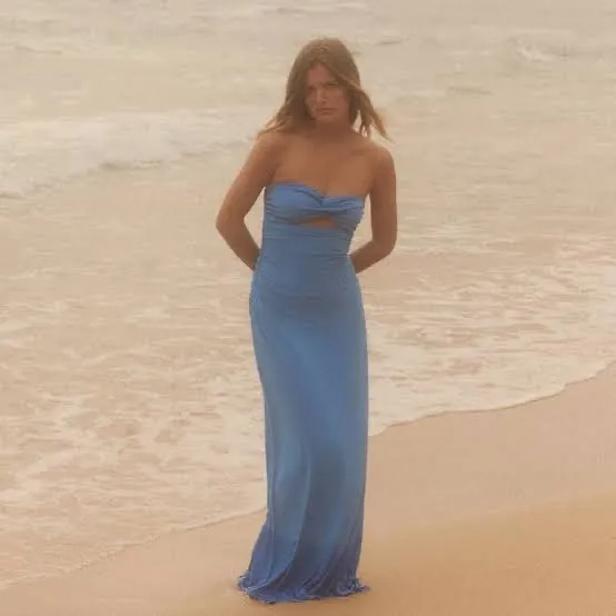 Zara Elegant Blue Strapless Maxi Dress evening party cocktail wedding gown - Image 14
