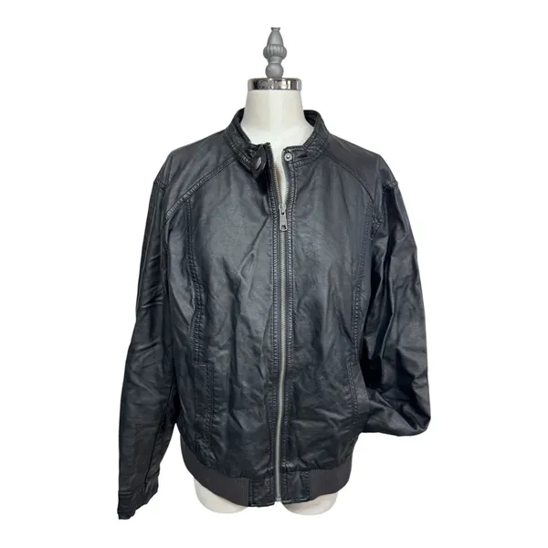 Old Navy Women's‎ XL Black Faux Leather Moto Bomber Jacket Zip Front - Image 5