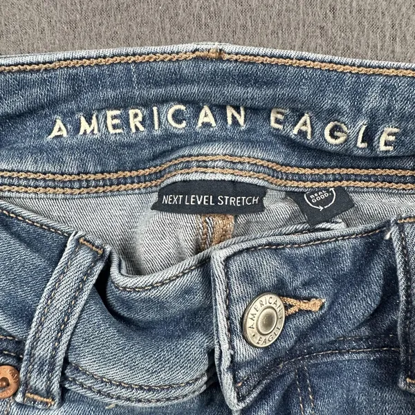 American Eagle Kick Boot Jeans Womens 000 Short Blue Wash Next Level Stretch - Image 5