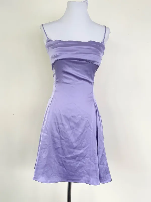 Lucy in The Sky Lavender Purple Satin Strappy Midi Dress M Medium Back Bow - Image 2