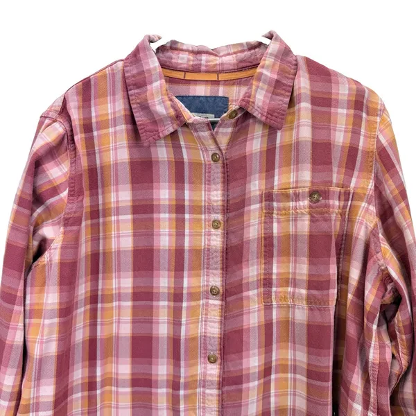 LL Bean Rangely Flannel Shirt XL Red Pink Orange Plaid Cotton Tencel Button Up - Image 3