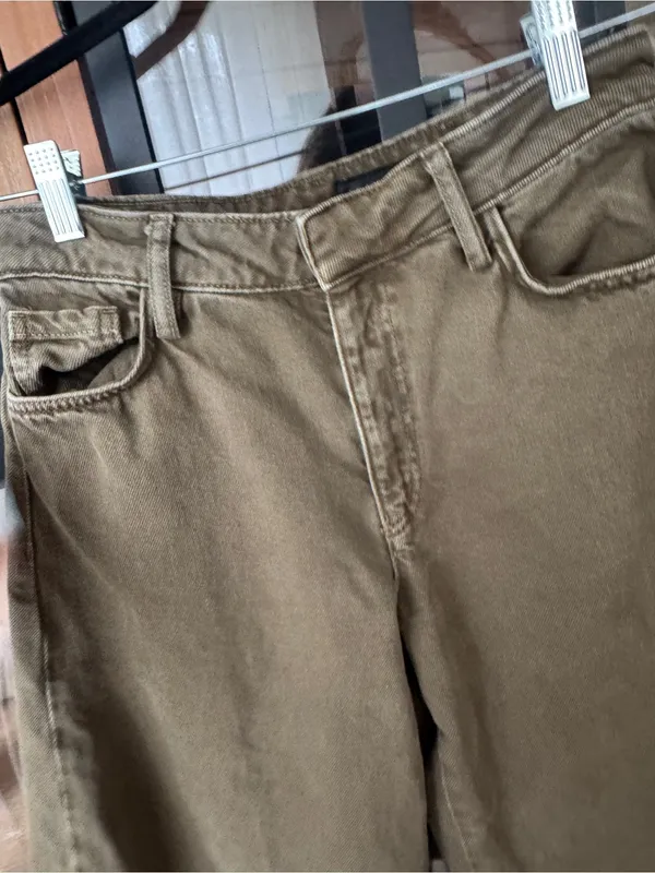 Zara barrel leg jeans pants high rise baggy olive green denim pockets cargo - Image 6