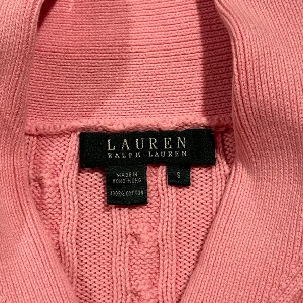 Ralph Lauren‎ Cable Knit Sweater Pink Shawl Collar Preppy Old Money Coastal S - Image 3