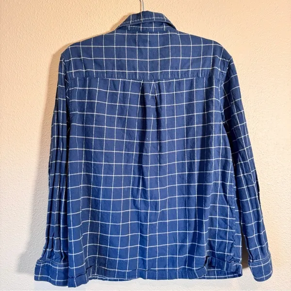 Lake Blue Plaid Button Down PJ Top Shirt Womens M Long Sleeve Lounge Sleep - Image 6
