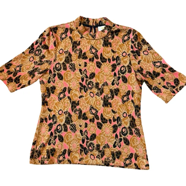 Anthropologie Maeve Floral Knit Top Mock Neck M 🌸🤎✨ - Image 7