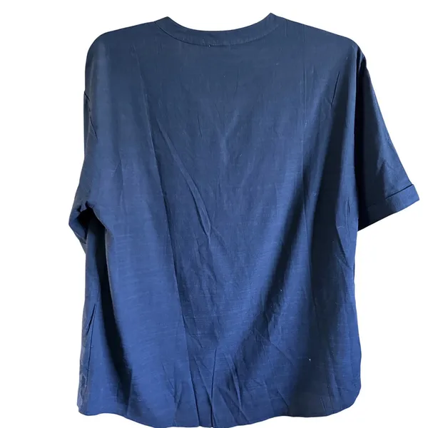 NEW Women Size XLarge Black 100% Cotton Linen-Like Short Sleeve Button Shirt - Image 5