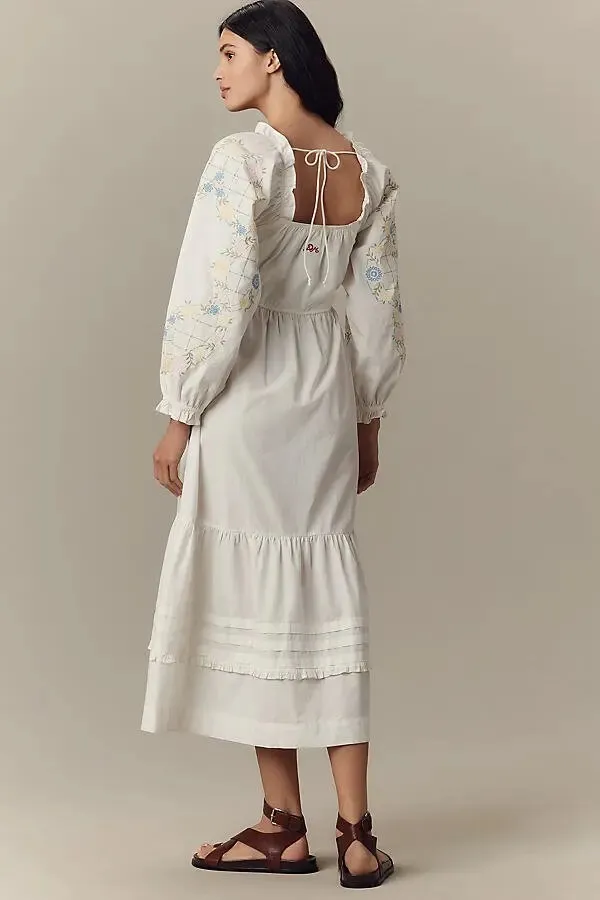 Revolve Anthropologie Damson Madder White Cotton Junia Midi Dress in Embroidered - Image 6