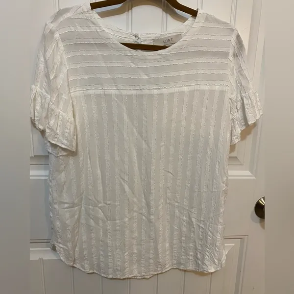 LOFT white striped blouse with ruffled sleeves - Image 2