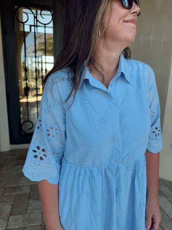 Boutique Embroidered Eyelet Shirt Dress - Image 3