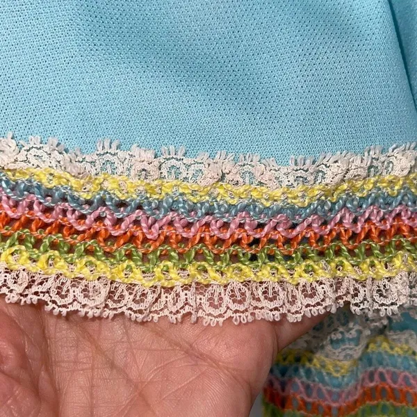 Allegro NY Vintage 70's Dress Light Sky Blue Empire Waist Maxi Crochet Detail Si - Image 8