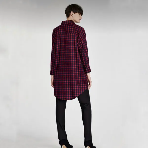 Zara Plaid Beaded Collar Oversized Pullover‎ Tunic Shirt Dress Red Blue XS - Image 5