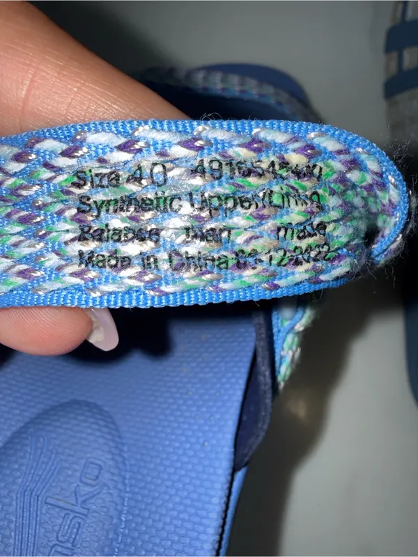 Dansko Light Blue Slide Sandals with Multicolor Woven Straps - Image 8