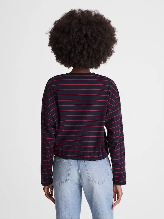 Madewell women’s The Perfect Tie-Waist Tee Jersey navy red stripe Size L NWT - Image 3