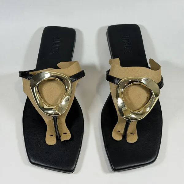 I.N.C. International Concepts Size-8.5M Flat Sandals‎ Yadiraf Black Gold - Image 4