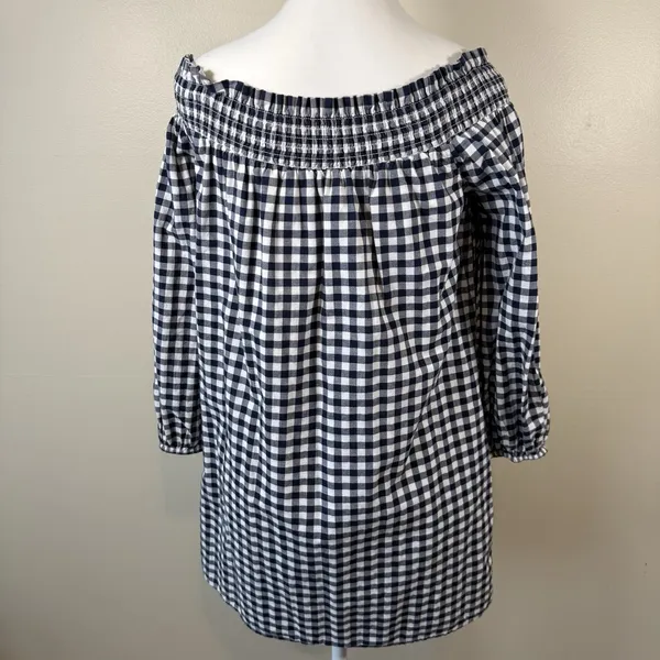 Abercrombie and fitch off‎ the shoulder gingham dress M blue white Check Smock - Image 6