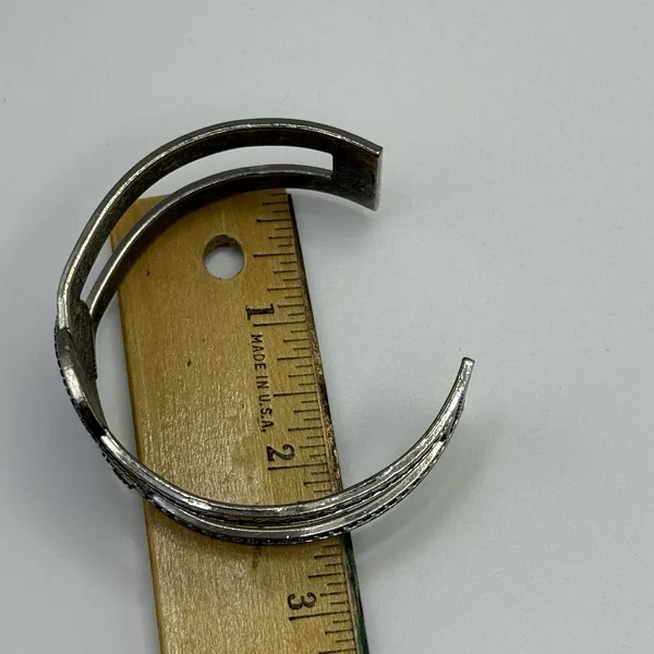 Boho Geometric Wide Cuff‎ Bracelet Adjustable Abstract Silver Tone Hippie Chic - Image 10
