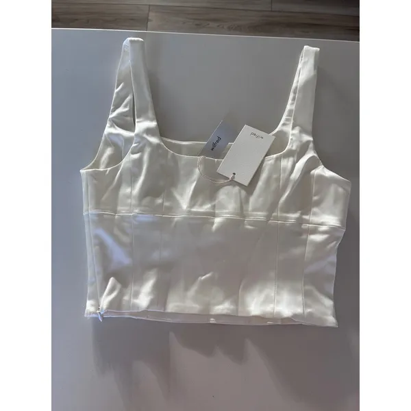 Aritzia Wilfred Shine Top Light Birch Ivory Satin Corset Crop Tank 102468 M - Image 5