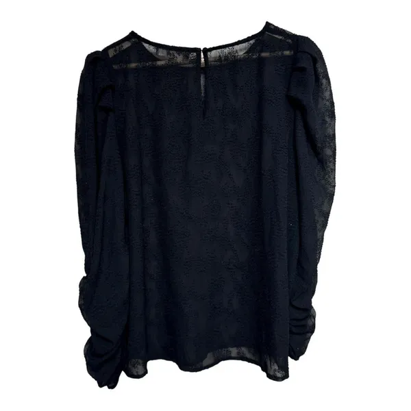MNG Black‎ Sheer Textured Puff Sleeve Ruched Long Sleeve Top size 10 - Image 3