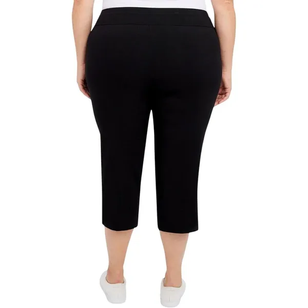 NWT Hearts Of Palm Womens Plus Solid Tech Stretch Pull-On Capri Pants Black 18W - Image 2