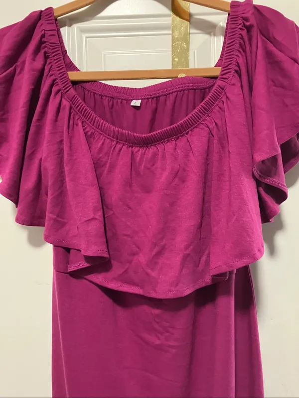 Women’s Off-Shoulder Ruffle Maxi Dress - Magenta Large - Image 8