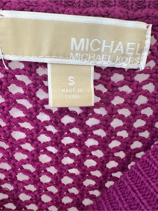 Michael Kors Open-Knit Scoop Neck Sweater in Fuchsia - Image 3