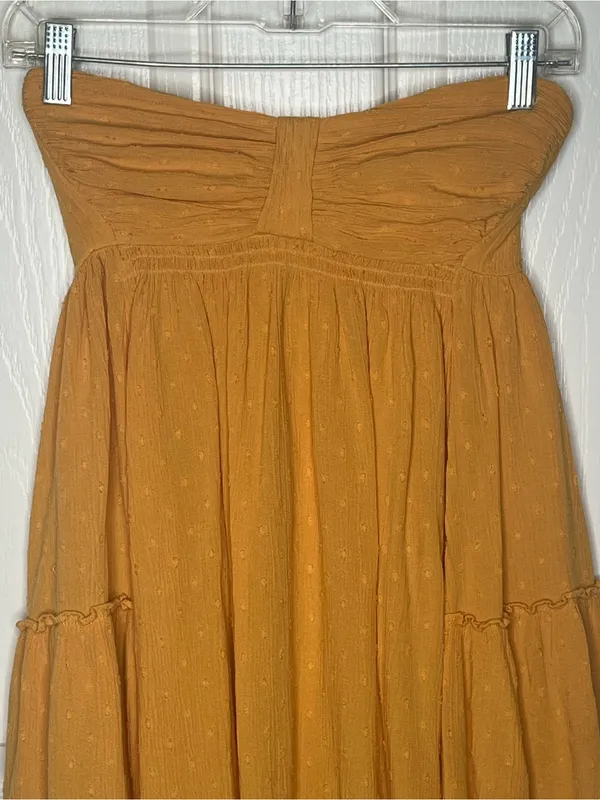 Free People Sz XS Strapless Mustard Yellow Mini Dress - Image 2