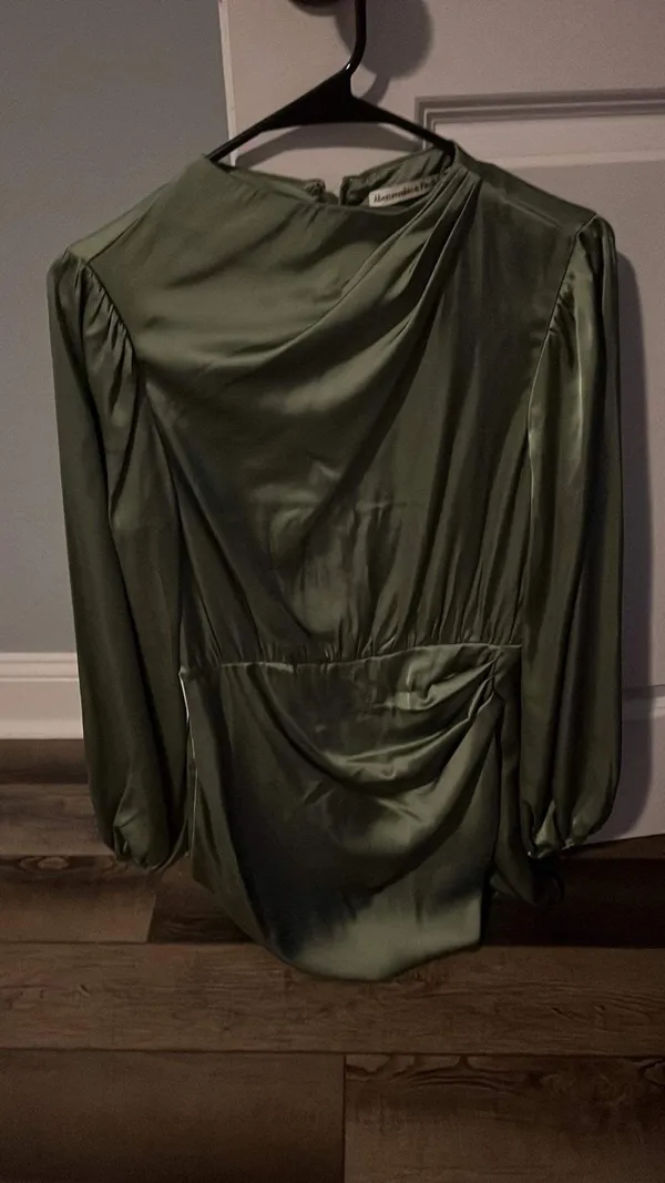 Sage Green Long Sleeve Silk Abercrombie Dress - Image 5