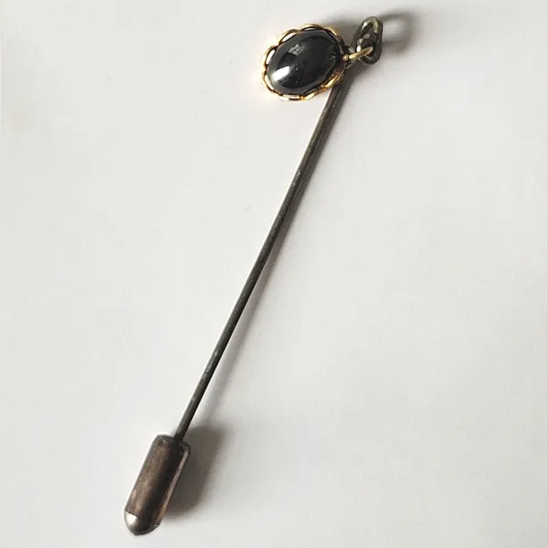 Vintage Dangly Black Gemstone Stick Hat Pin Silver - Image 2