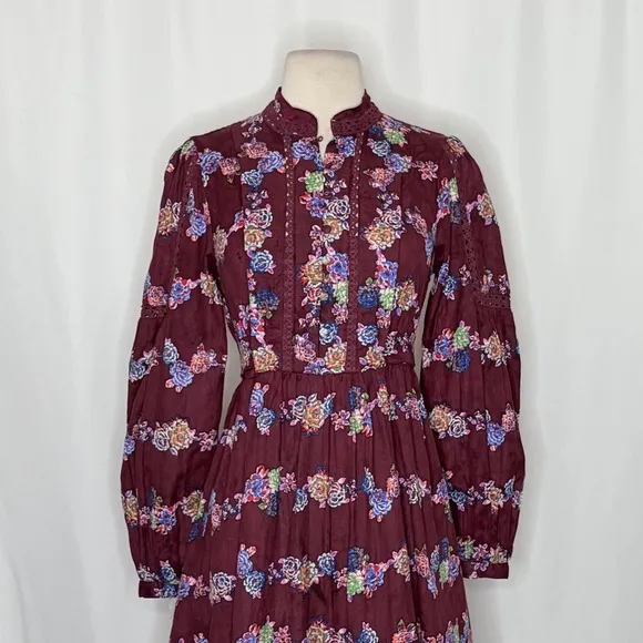 BY ANTHROPOLOGIE Mini Tunic Long Sleeve Dress Floral‎ Lace Trims Purple X-Small - Image 3