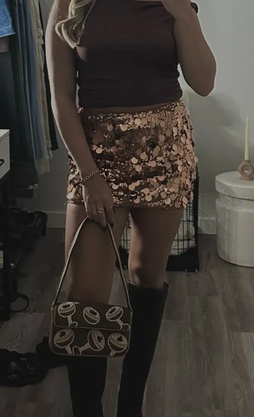 Brown Sequin Skirt - Image 2