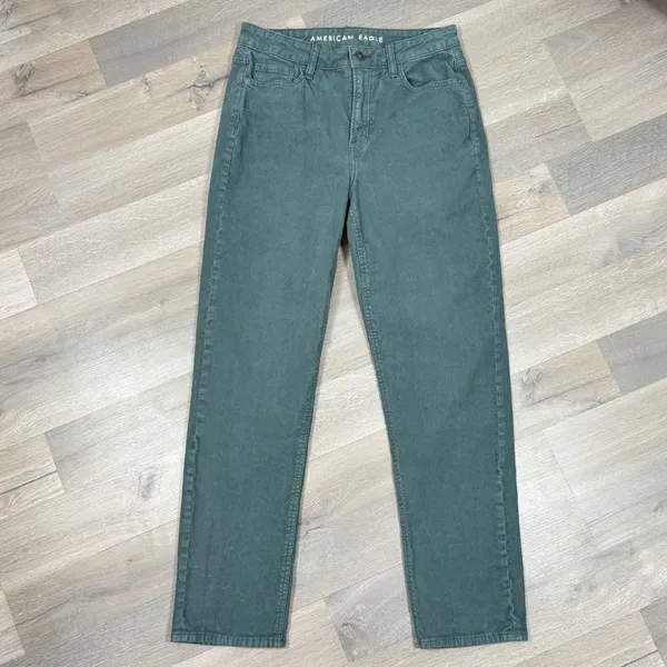 American Eagle Corduroy‎ Crop Pants Mom Straight Jean Teal Green 4 Y2K Twee - Image 5