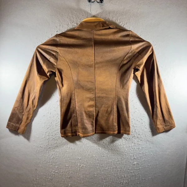 1591 | Venti6 Faux Suede Stretch Tailored Blazer‎ Jacket Brown Women Medium - Image 2