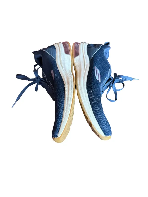 Skechers Women's Navy Knit Sneakers with Gum Soles and Light Pink Heel Accent - Image 2
