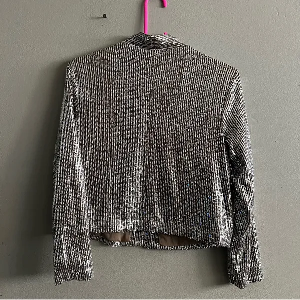 Women's Anthropologie Mare Mare Taupe Silver Sequin Open Jacket XXS Petite - Image 3