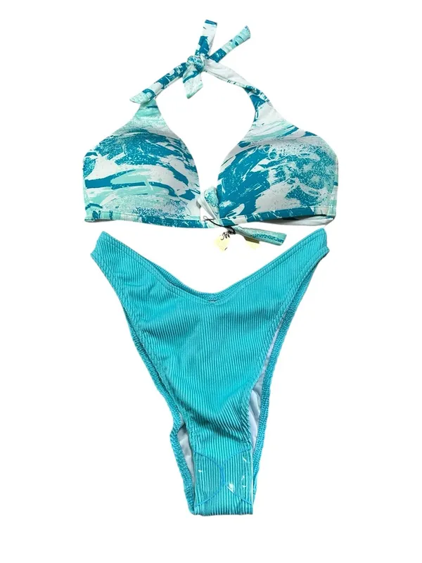 A. Che Teal Marble Halter Bikini Top M + ASOS AsYou Teal Bottom US 8 Set - Image 2