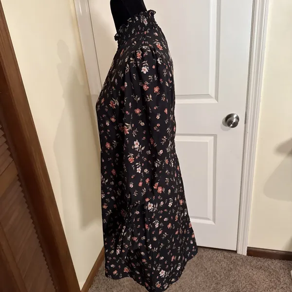 Caara Edita Black Floral Long Sleeve Sheath Dress Size Large Boho Beach Cowgirl - Image 4