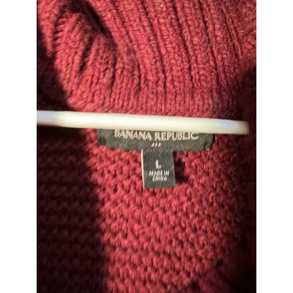 Banana Republic Women's Sz Large Sweater Dress Cowl Neck Burgundy Cableknit Wool - Image 9