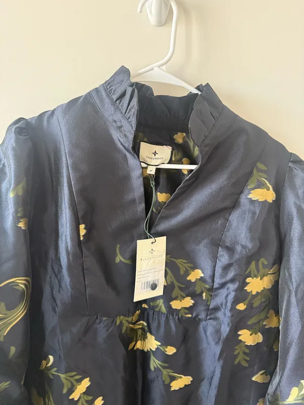 TUCKERNUCK Navy Jasmine Vine Jacquard Palmerston Dress M - Image 4