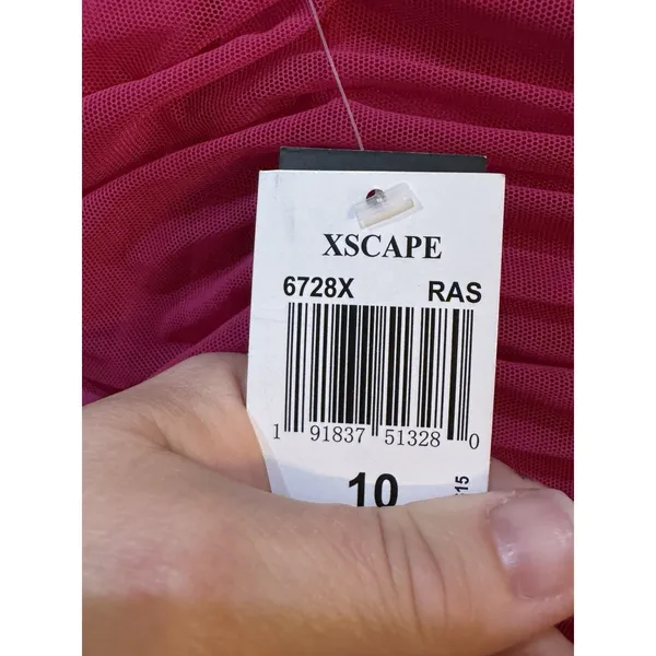 XSCAPE gown allover ruched bodice and straight neckline Size 10 Pink Flowy - Image 7