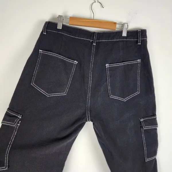 Cider Happy Hour Cargo Jeans Wide Leg Black Denim Contrast Stitch Size XL - Image 12
