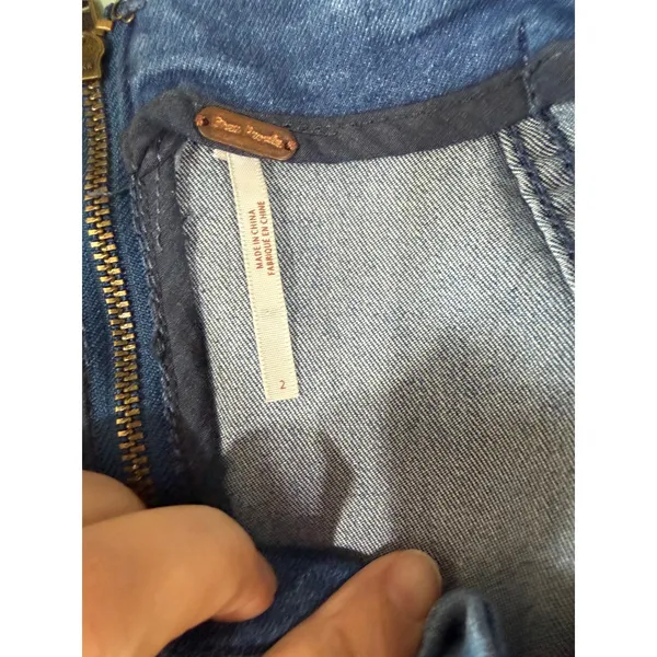 Free People Denim Mini Skirt Size 2 Blue High Waisted Back Zip Seamed Stretch - Image 4