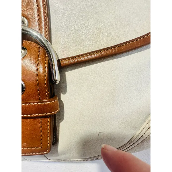 COACH White Brown Saddle SoHo Leather Hobo Leather Handbag F10192 - Image 7