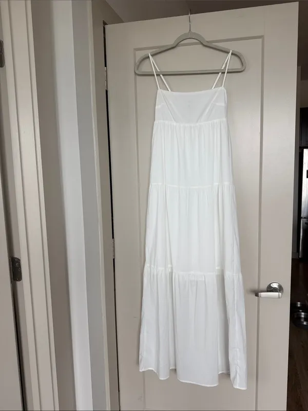 Princess Polly Warrego White Spaghetti-Strap Tiered Maxi Dress, Size 0 - Image 3