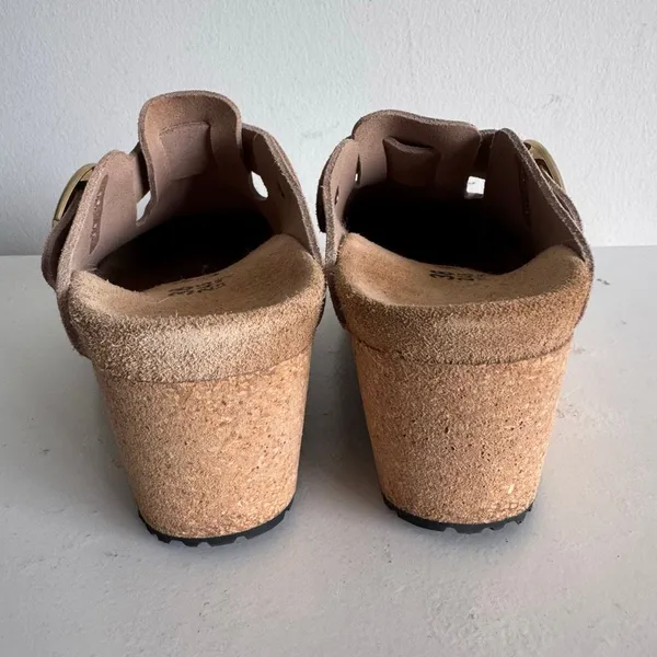 Birkenstock Papillio Fanny Suede Wedge Clogs Warm Sand Size 38 NEW - Image 4