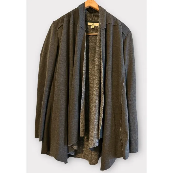 Ya Los Angeles Black Scarf Hem‎ Lined Open Front Duster Blazer Jacket Size S - Image 2